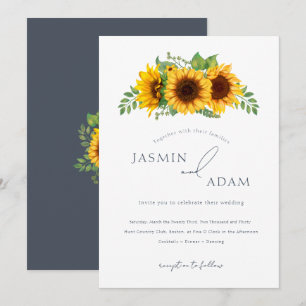 Invitación Boda Floral de Girasoles Campestres en Pizarra Azu