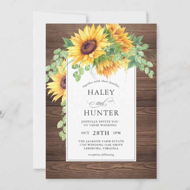 Invitación Boda floral de girasoles rusos (Anverso)