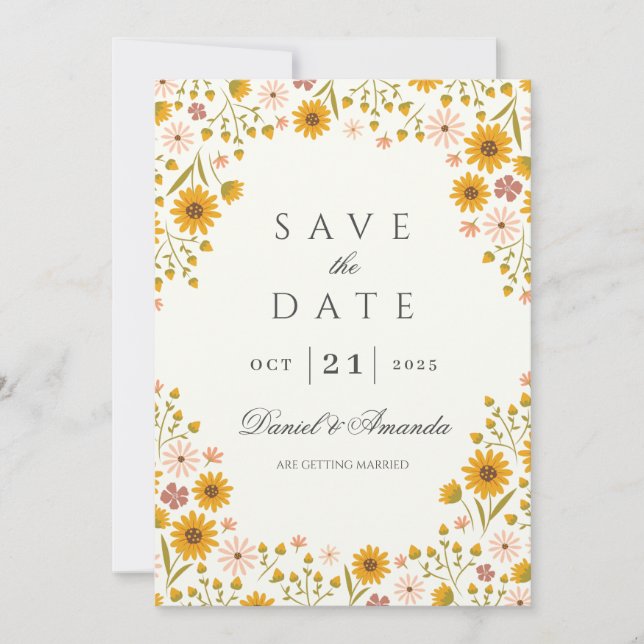 Invitación Boda floral de girasoles salva la fecha (Anverso)