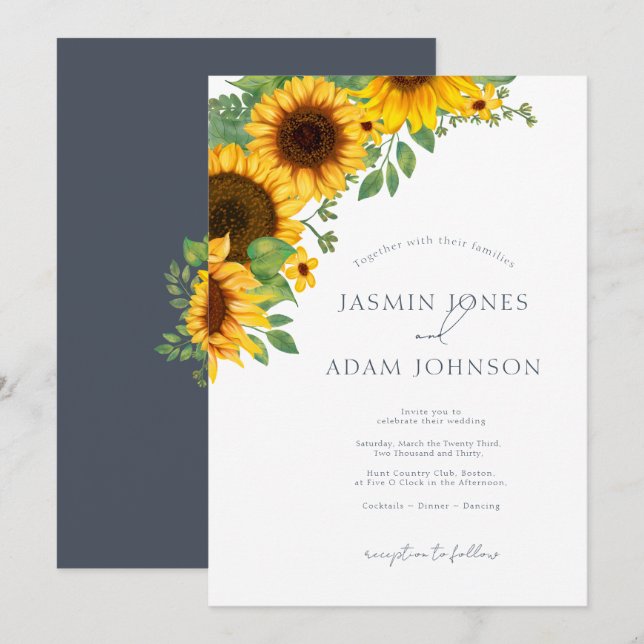 Invitación Boda Floral de Girasoles Simples (Anverso / Reverso)
