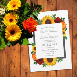 Invitación Boda Floral de Girasoles y Rosas al Atardecer