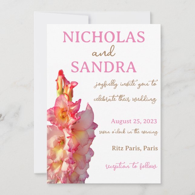 Invitación Boda floral de Gladiolus rosa (Anverso)