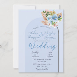 Invitación Boda floral de gramóneas de arte azul moderno Boho