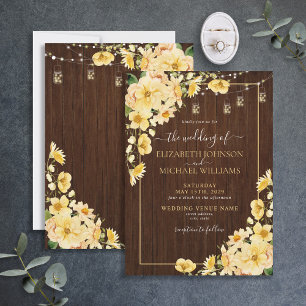 Invitación Boda floral de guion de madera amarilla rusa