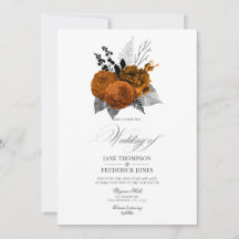 Boda floral de Halloween naranja y negro vintage