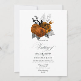 Invitación Boda floral de Halloween naranja y negro vintage