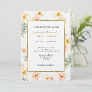 Invitación Boda floral de hibisco crema de melocotón tropical