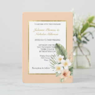 Invitación Boda floral de hibisco tropical durazno romántico