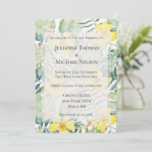Invitación Boda floral de Hibiscus amarillo tropical