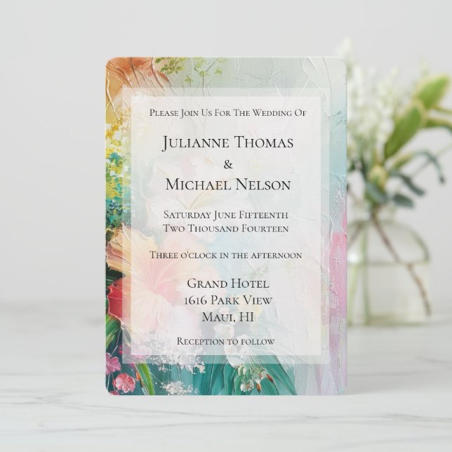 Invitación Boda Floral de Hibiscus White Peach (Anverso de pie)