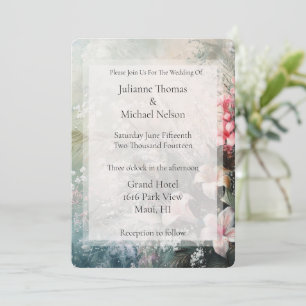 Invitación Boda Floral de Hibiscus White Rosa Tropical