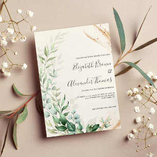 Invitación Boda floral de hoja de hojas de oro de menta botán