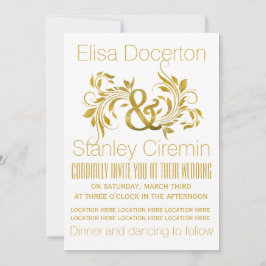 Invitación boda floral de hojas de Relieve metalizado dorado 