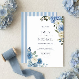 Invitación Boda floral de Hortensia Acuarela Azul