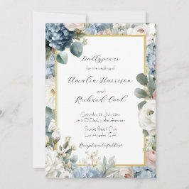 Invitación Boda Floral de Hortensias Azul Polvoriento