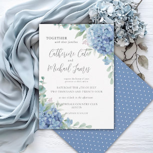 Invitación Boda Floral de Hortensias Azules con Lunares