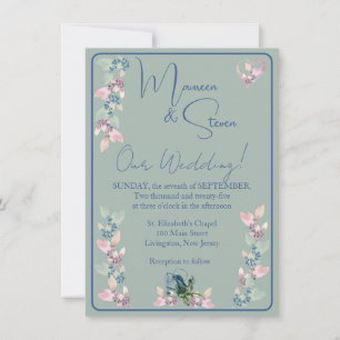 Invitación Boda Floral de Hues Azules, Rosados y Masaje