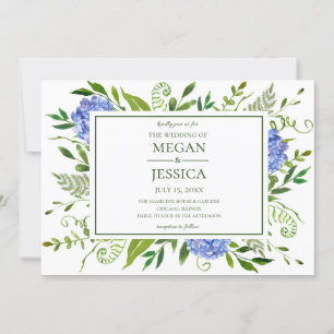 Invitación BODA floral de Hydrangeas Blue LGBTQ