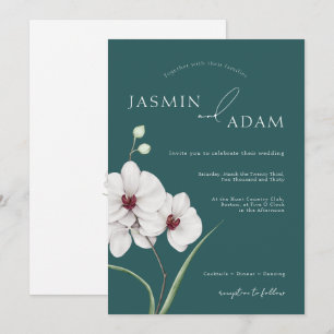 Invitación Boda floral de iniciales de orquídea blanca esmera