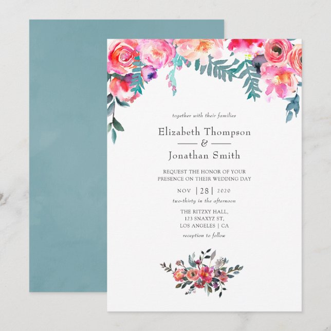 Invitación Boda floral de invierno (Anverso / Reverso)