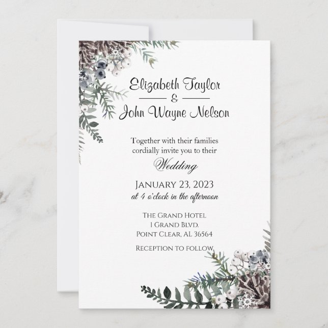 Invitación Boda floral de invierno (Anverso)