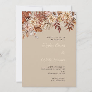 Invitación Boda Floral de Invierno Boho Marrón Vainilla Oscur