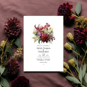Invitación Boda floral de invierno con Merlot y salvia