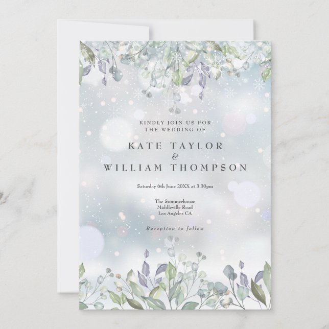 Invitación Boda floral de invierno con salvia y lila (Anverso)
