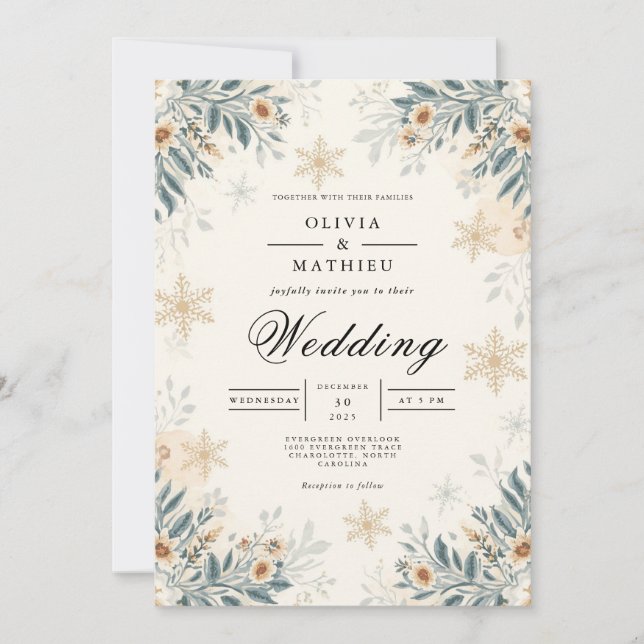 Invitación Boda Floral de invierno escarpado (Anverso)