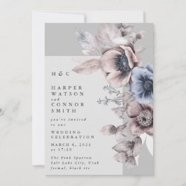 Invitación Boda floral de invierno gris claro y moderno