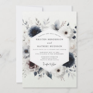 Invitación Boda floral de invierno índigo