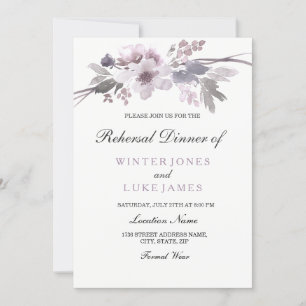 Invitación Boda floral de invierno morado gris para la cena