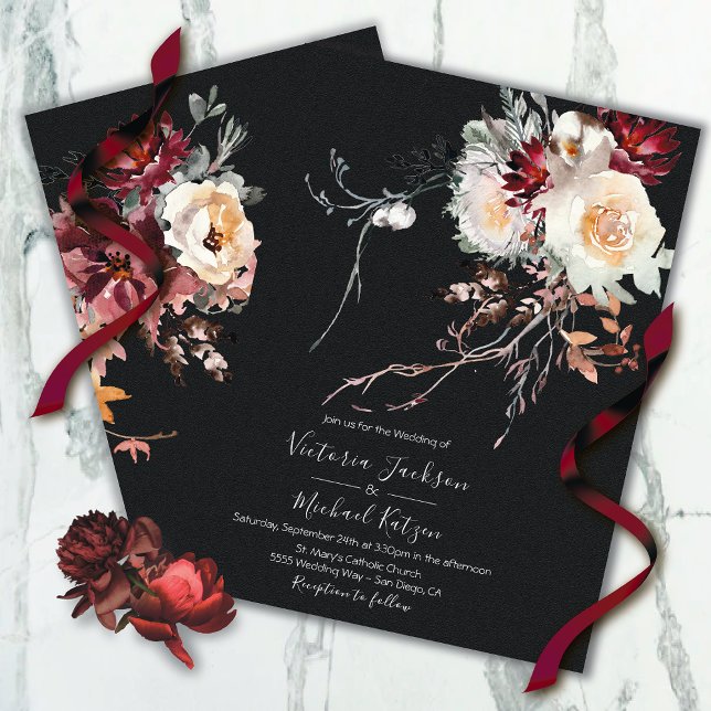 Invitación Boda floral de invierno oscuro y amoroso (Subido por el creador)
