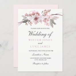 Invitación Boda floral de invierno rosa y gris de Rubor