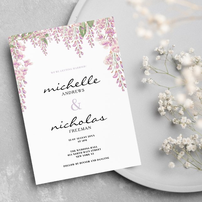 Invitación Boda floral de jacinto verde lilac rosa botánico (Botanic pink lilac green hyacinth floral wedding invitation )