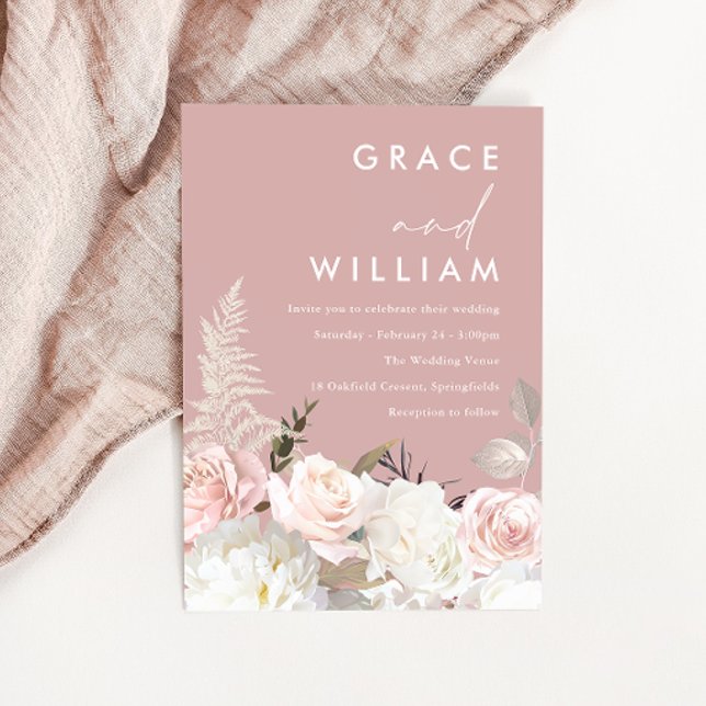 Invitación Boda floral de Jardín blanco y Rubor moderno (Subido por el creador)