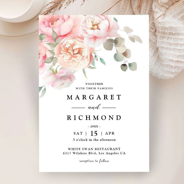 Invitación Boda floral de jardín de rosa rosa suave rubor  (Subido por el creador)