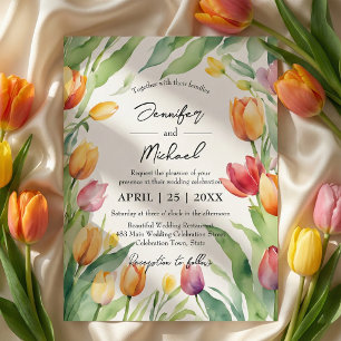 Invitación Boda floral de jardín de tulipanes de acuarela en 