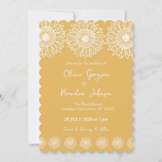 Invitación Boda floral de jardín moderno de girasoles (Anverso)