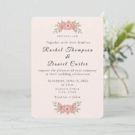 Invitación Boda floral de jardín rosa personalizada