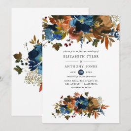 Invitación Boda floral de jengibre y azul marino