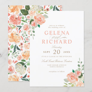 Invitación Boda floral de la acuarela del melocotón de Rubor