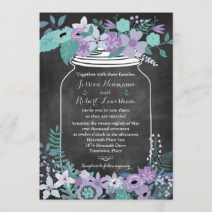 Invitación Boda floral de la aguamarina púrpura del tarro de