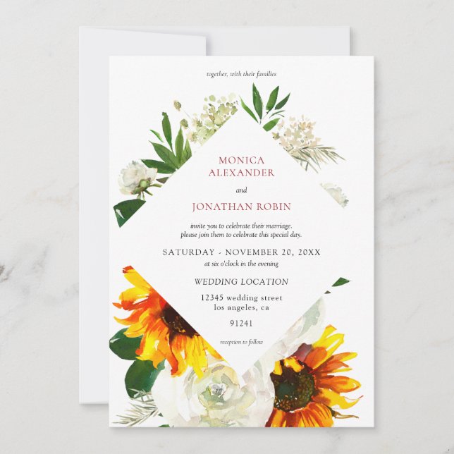 Invitación Boda floral de la Ardilla Blanca y del Giro del So (Anverso)