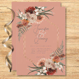 Invitación Boda floral de la caída de roya de la piel de boho
