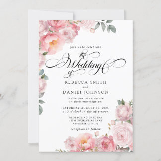 Invitación Boda floral de la caligrafía rosa rosada romántica