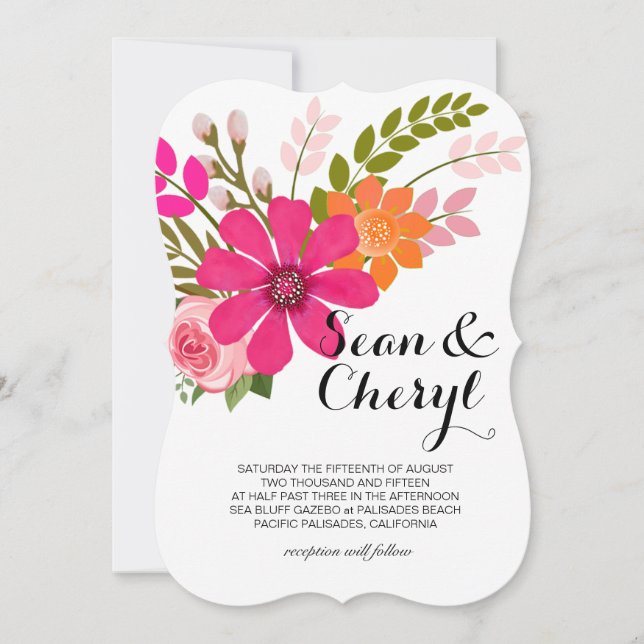 Invitación Boda floral de la cinta de la bandera del folclore (Anverso)