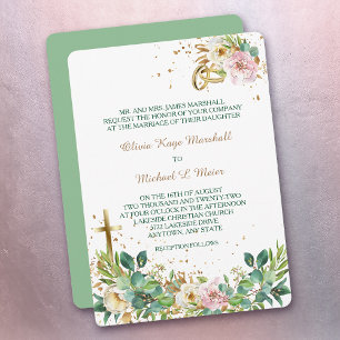 Invitación Boda floral de la Cruz Cristiana Moderna y los Ani