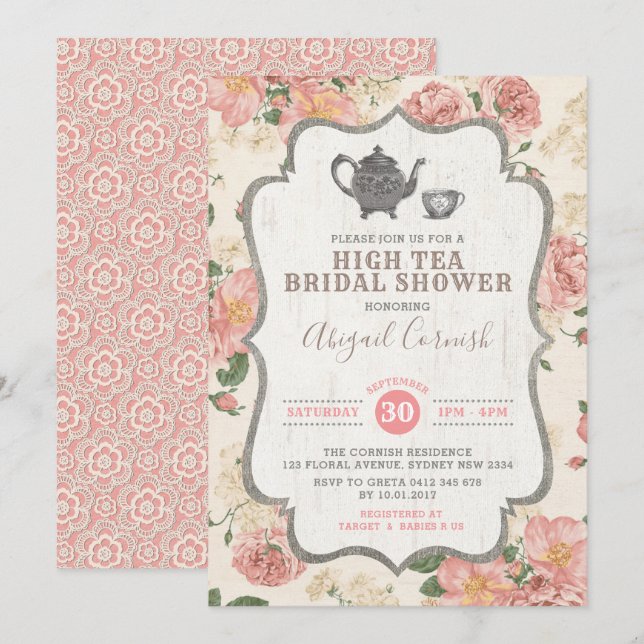 Invitación Boda floral de la ducha de la merienda-cena del (Anverso / Reverso)