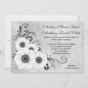 Invitación Boda floral de la flor de anémona negra blanca